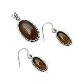 Smoky Quartz Oval Pendant Earrings Set