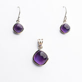 Amethyst Cab - 925 Sterling Silver Pendant Earrings Jewelry Set