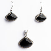 Black Onyx Triangular 925 Sterling Silver Jewelry Set