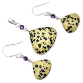 Dalmatian and Amethyst 925 Sterling Silver Pendant Earrings Set