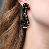Handmade Black & Gold Beaded Teardrop Earrings