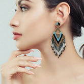 Handmade Bohemian Triangle Tassel Dangle Earrings