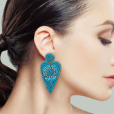 Handmade Turquoise Beaded Heart Dangle Earrings