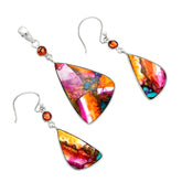 Fiery Opulence Silver Pendant Earrings Set