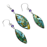 Teal Majesty Silver Pendant & Earrings Set