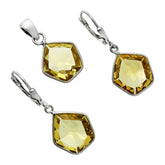 Celestial Lemon Silver Pendant Earrings Set