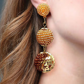 Sequin Ball Drop Earrings with Gold Beaded