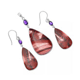 Snake Skin Jasper and Amethyst 925 Sterling Silver Pendant Earrings Set