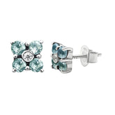Stone & Cubic Zircon 925 Sterling Silver Stud Earrings