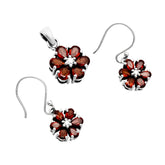 Garnet Blossom Silver Pendant Earring Set