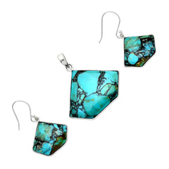 Turquoise Horizon Silver Pendant Earrings Set
