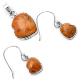 Valentine Gift Heart Red Sponge Coral Pendant Earrings Set