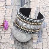 Handmade Silver Bohemian Seed Bead Cuff Bracelet