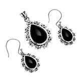 Black Opulence Silver Pendant Earrings Set