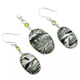 Hornblende and Perido 925 Sterling Silver Pendant Earrings Set