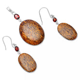 Coquina Fossil Jasper and Garnet Pendant Earrings Set