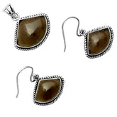 Smoky Quartz 925 Sterling Silver Pendant Earrings Set