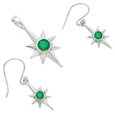 Natural Green Onyx 925 Sterling Silver Pendant Earrings Set