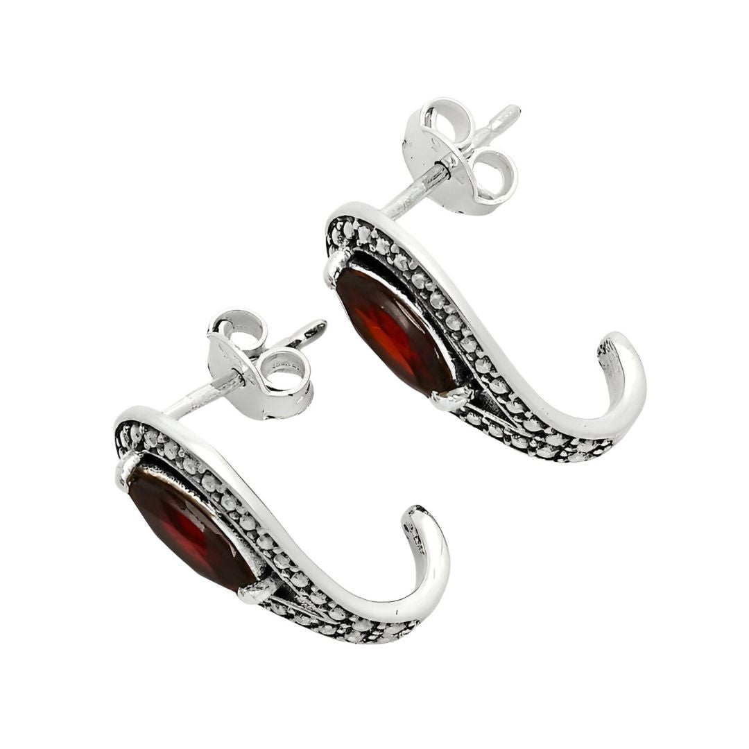 Silver Garnet Tear Earrings