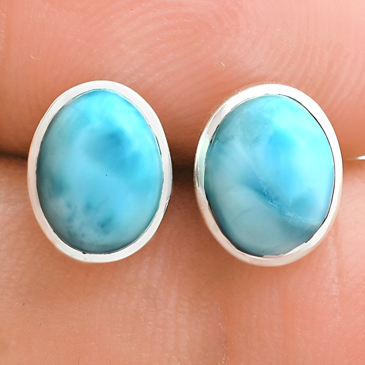 Larimar Gem Oval Studs