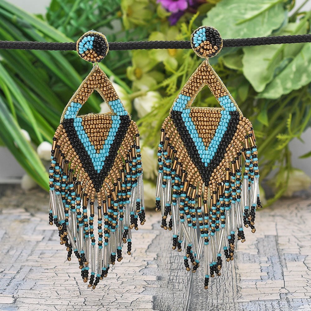 Handmade Bohemian Triangle Tassel Dangle Earrings