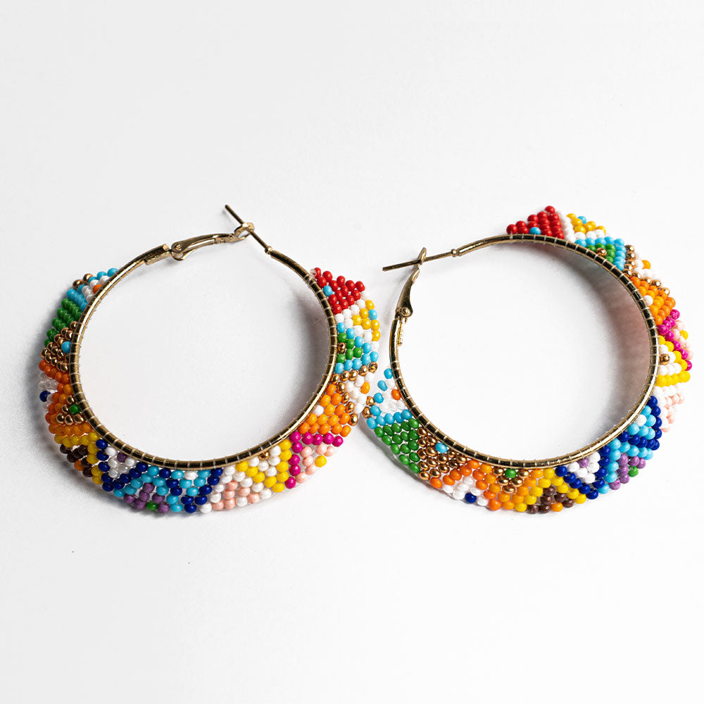 Beaded Hoop Earrings - Rainbow DGE1048