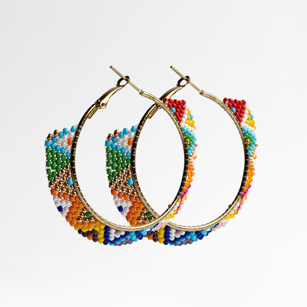 Beaded Hoop Earrings - Rainbow DGE1048