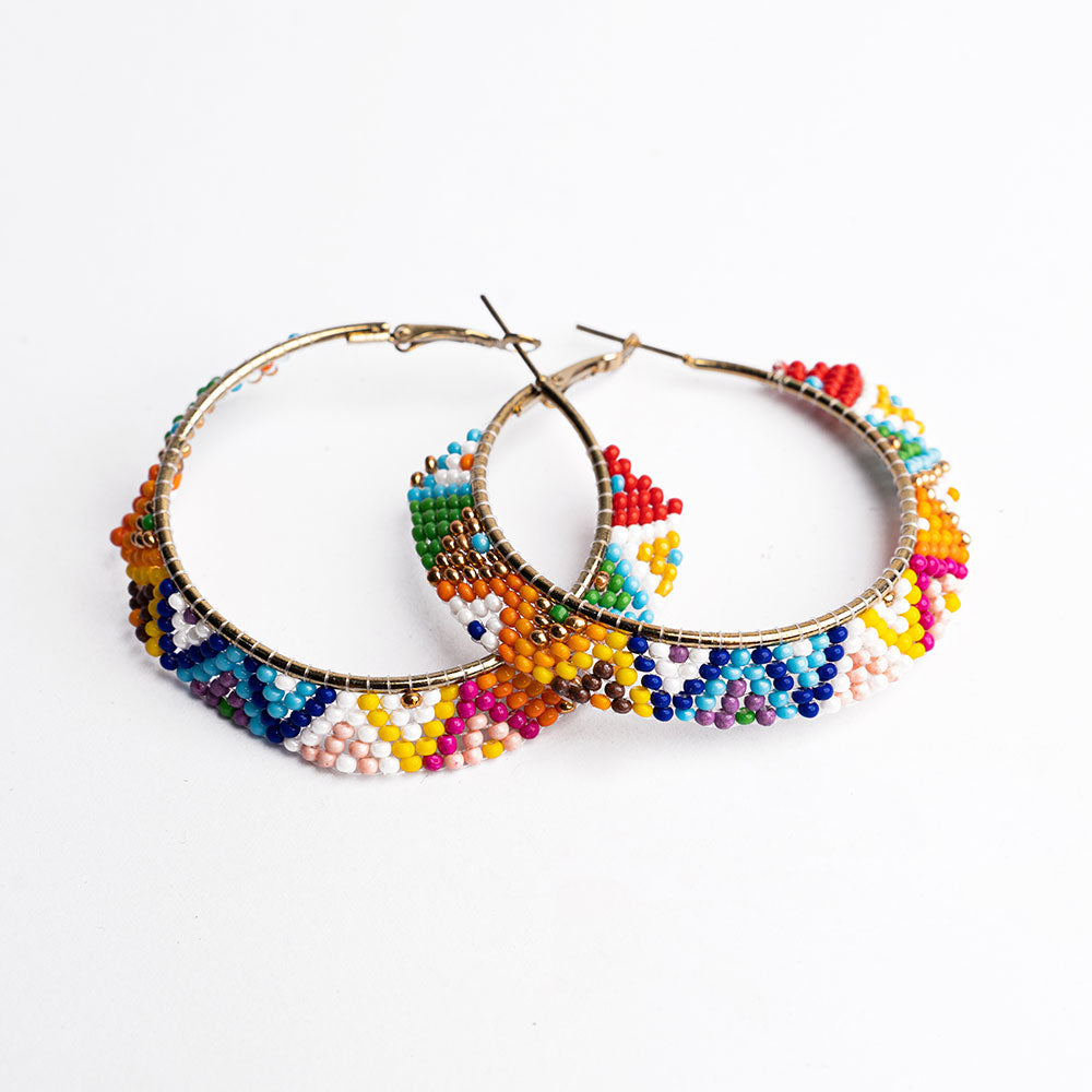 Beaded Hoop Earrings - Rainbow DGE1048