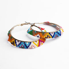 Beaded Hoop Earrings - Rainbow DGE1048