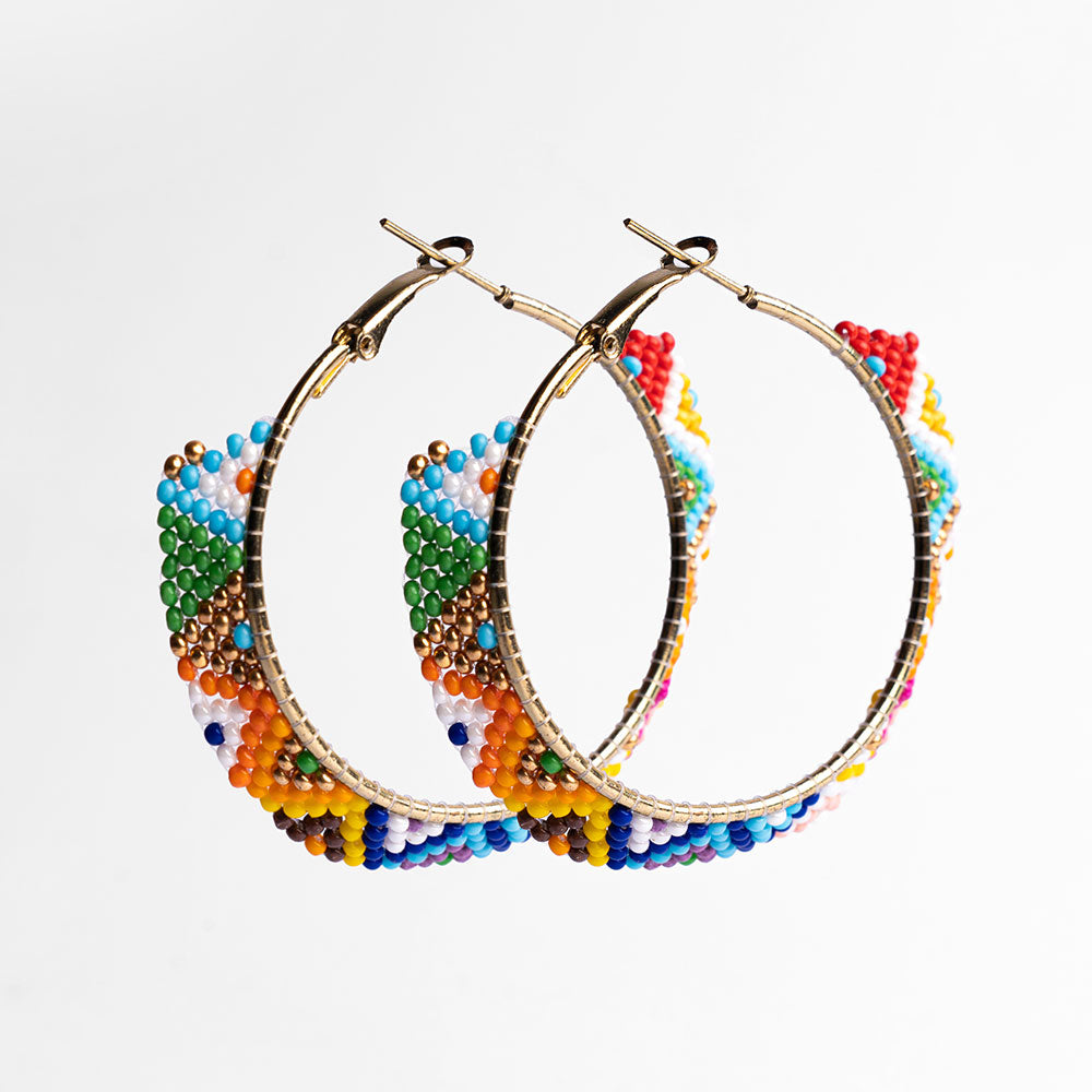 Beaded Hoop Earrings - Rainbow DGE1048