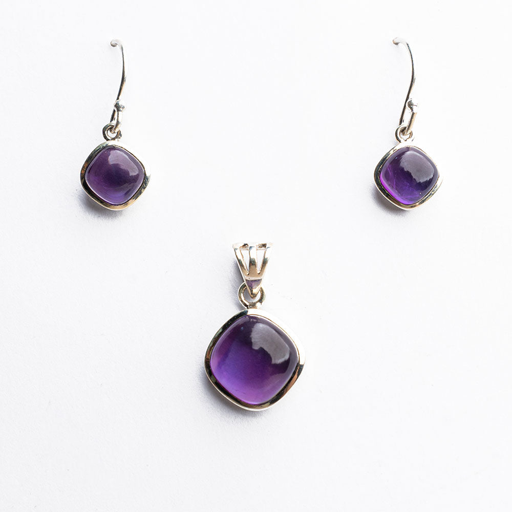 Amethyst Cab - 925 Sterling Silver Pendant Earrings Jewelry Set BGT01023