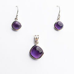 Amethyst Cab - 925 Sterling Silver Pendant Earrings Jewelry Set BGT01023