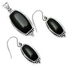 Black Onyx Rectangle Pendant Earrings Set