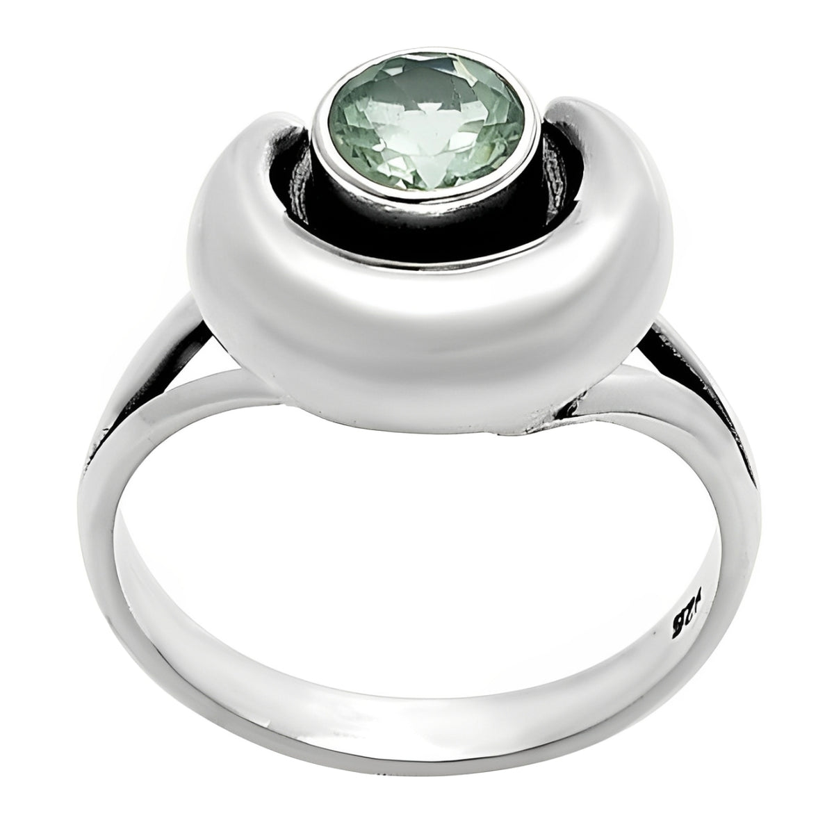 Crescent Moon Ring with Green Amethyst