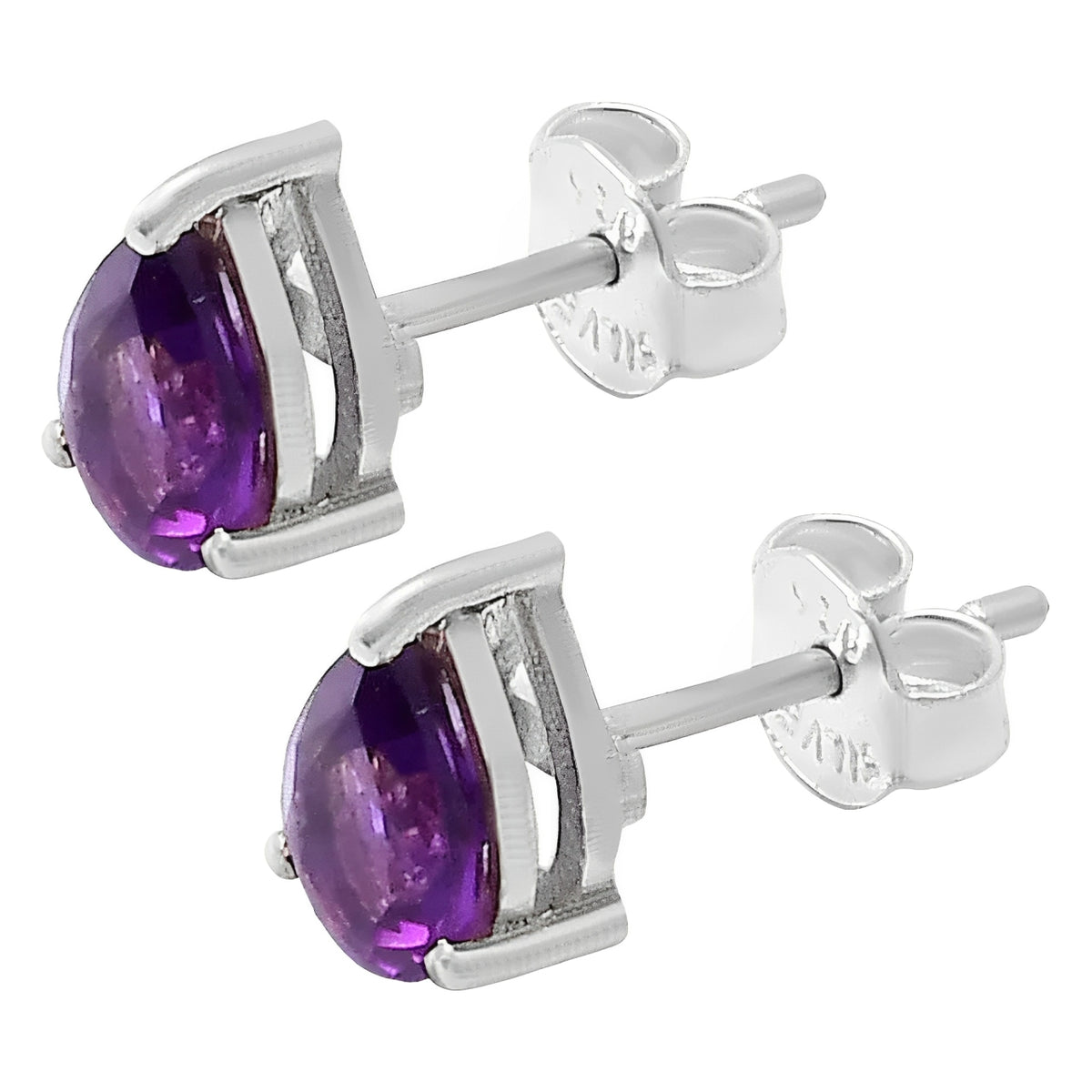 Natural African Amethyst Stud 925 Sterling Silver Earrings