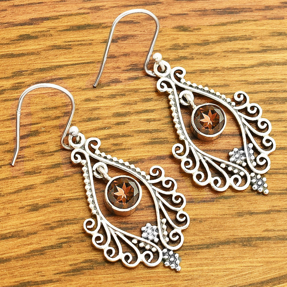 Round Gem Drop Filigree Silver Earrings