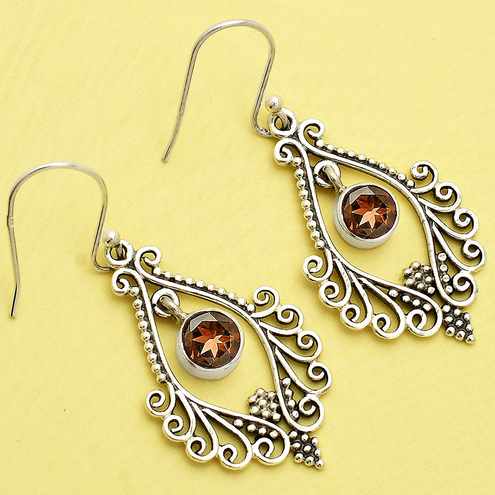 Round Gem Drop Filigree Silver Earrings