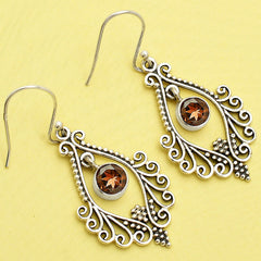 Round Gem Drop Filigree Silver Earrings