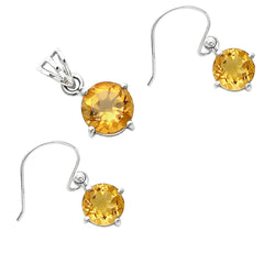 Natural Gemstones Round Shape 925 Sterling Silver Pendant Earrings