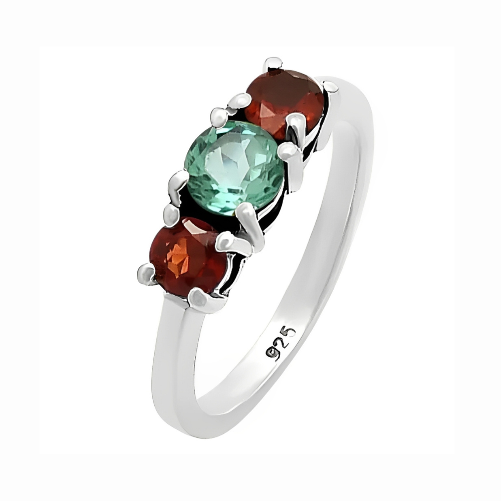 Colorful Three-Stone Ring in 925 Sterling Silver