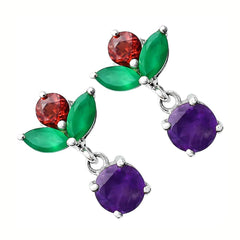 African Amethyst, Green Onyx & Garnet 925 Silver Earrings