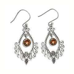 Round Gem Drop Filigree Silver Earrings