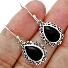 Black Opulence Silver Pendant  Earrings Set