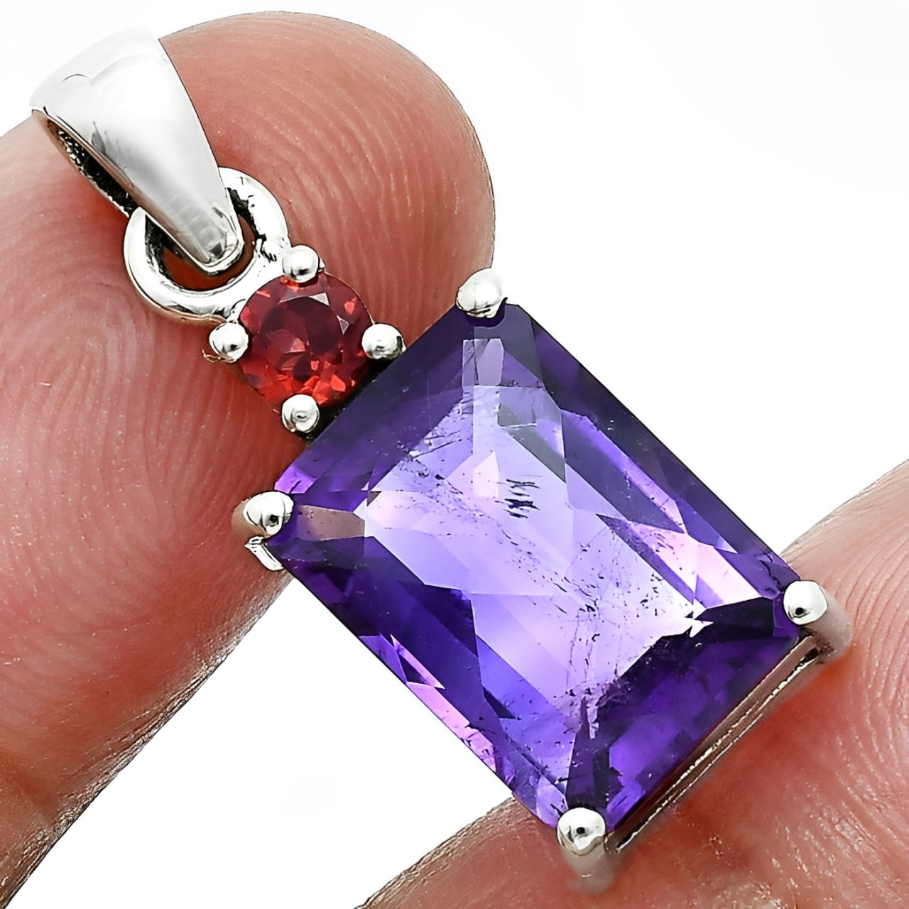 Amethyst Octagon Silver Pendant Earrings Set