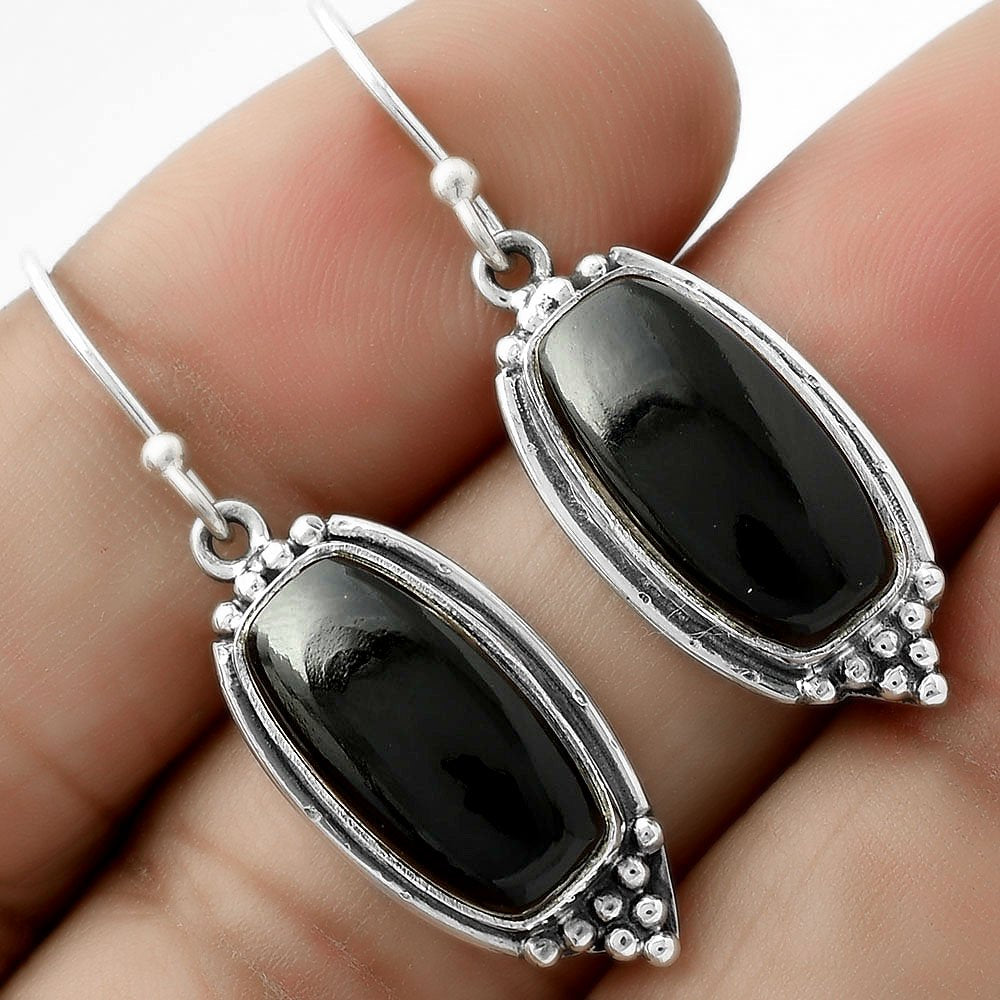 Black Onyx Rectangle Pendant Earrings Set