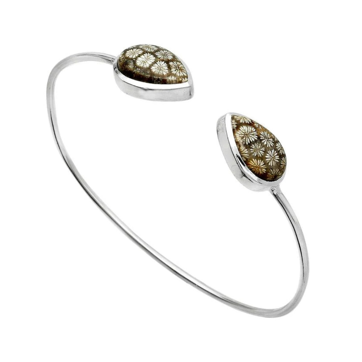 Flower Fossil Coral Cuff Bracelet in Sterling Silver