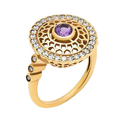 Golden Glow Amethyst Round Ring