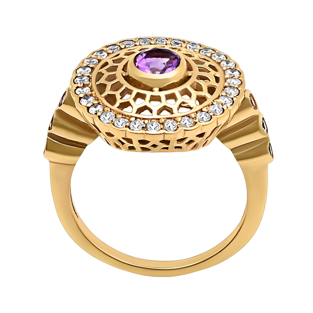 Golden Glow Amethyst Round Ring