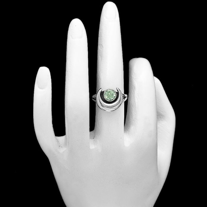 Crescent Moon Ring with Green Amethyst