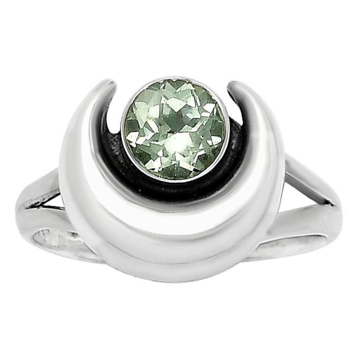 Crescent Moon Ring with Green Amethyst